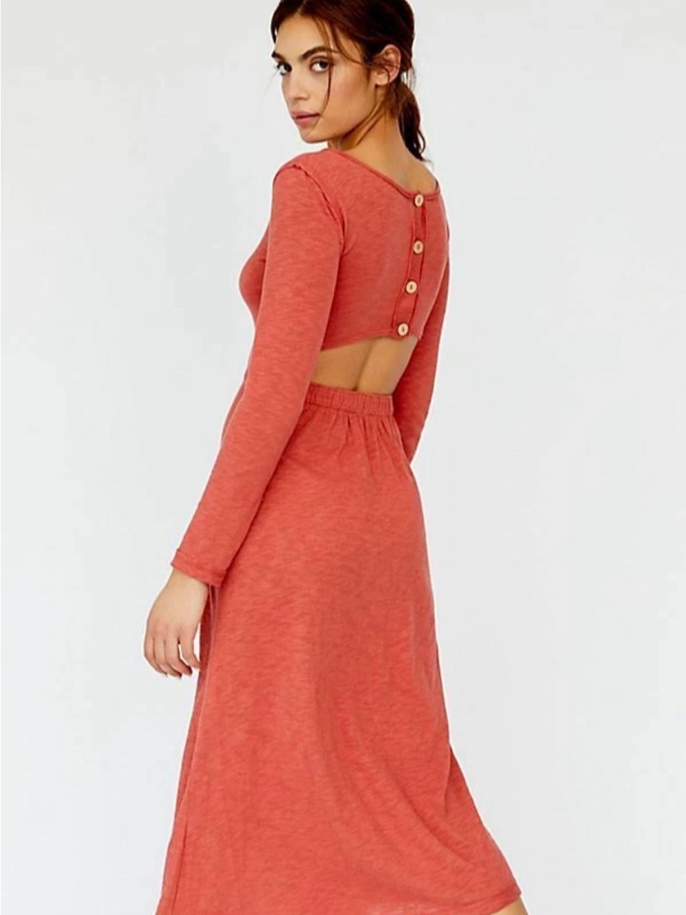 Free People FP Beach Starlight Midi Dress S Small Rust Cutout Back Button Slit - Picture 2 of 12